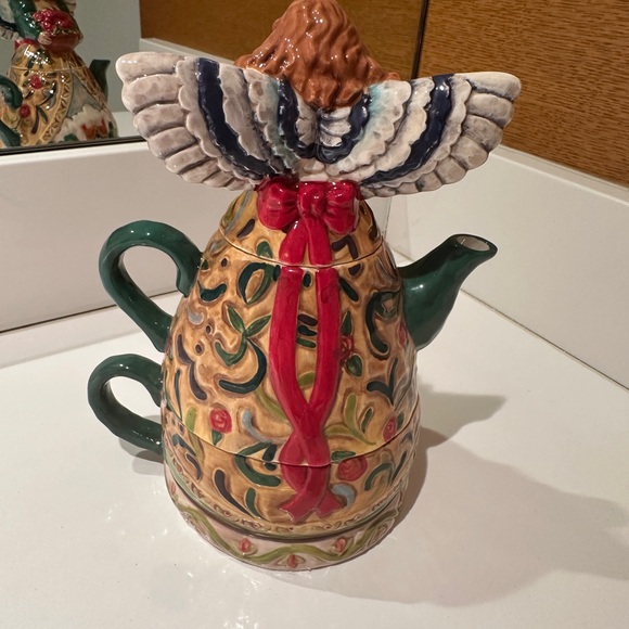 Jim Shore Four Seasons Angel Spring Tea for One 3 Pc Teapot & Cup Roses LN - Picture 2 of 7